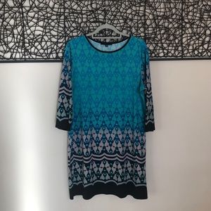 Tiana B Aqua, Black, and Gray Print Dress